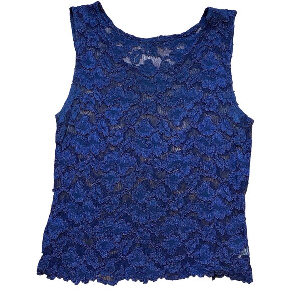 Ann Taylor Tops - 90s Ann Taylor Navy Blue Sleeveless Lace‎ Top M Womens Floral Pattern